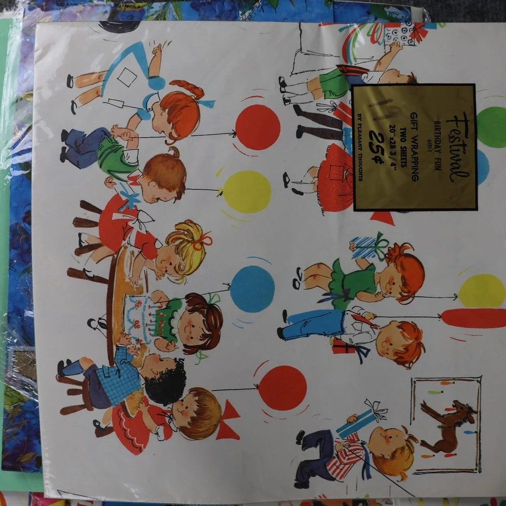 Vintage Wrapping Paper Sheets Lot Retro Birthday Kids Batman Gremlins Designs